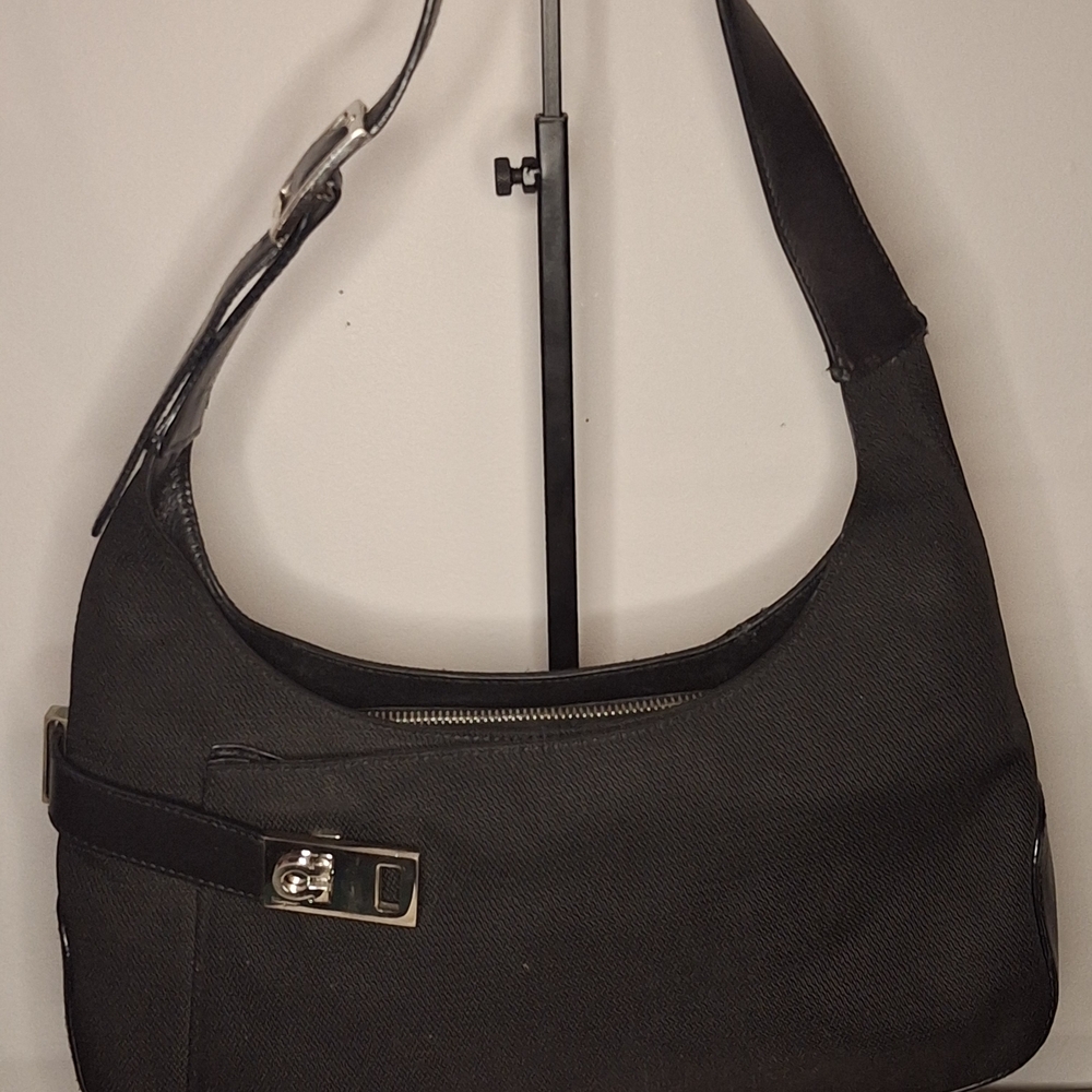 Salvatore Ferragamo Black Hobo Bag with Sliver Accents
